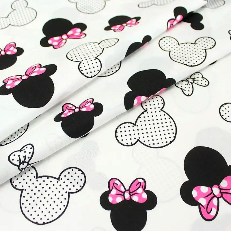 Tela de algodón Minnie Mouse Lazo fucsia Cabeza Grande | Telas Lobo