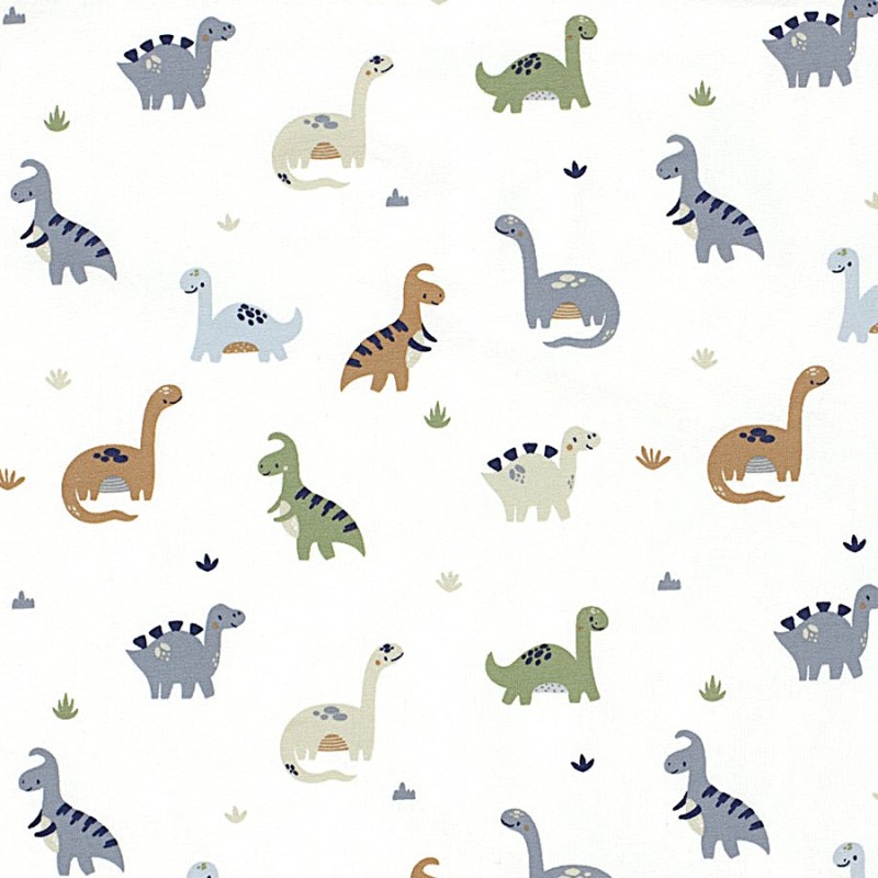 Tela Jersey Dinosaurios Fondo Blanco Roto | Telas Lobo