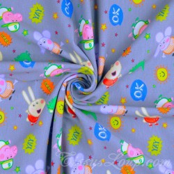 Tela Jersey algodón de Peppa Pig y Emilie Elefante Fondo Gris  | Telas Lobo