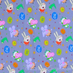 Tela Jersey Peppa Pig y Emilie Elefante Fondo Gris