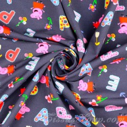 Tela Jersey algodón de Peppa Pig Fondo Gris Oscuro  | Telas Lobo