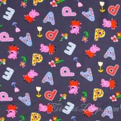 Tela Jersey Peppa Pig Fondo Gris Oscuro