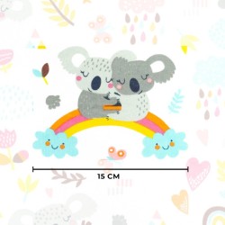 Tela de algodón de Koala sobre arco iris Fondo blanco | Telas Lobo