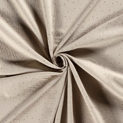 Tela doble gasa gris-beige con lunares dorados | Telas Lobo