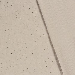 Tela doble gasa gris-beige con lunares dorados | Telas Lobo