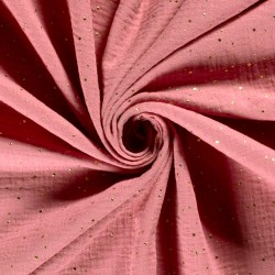Tela Doble Gasa Rosa Antiguo con lunares dorados | Telas Lobo