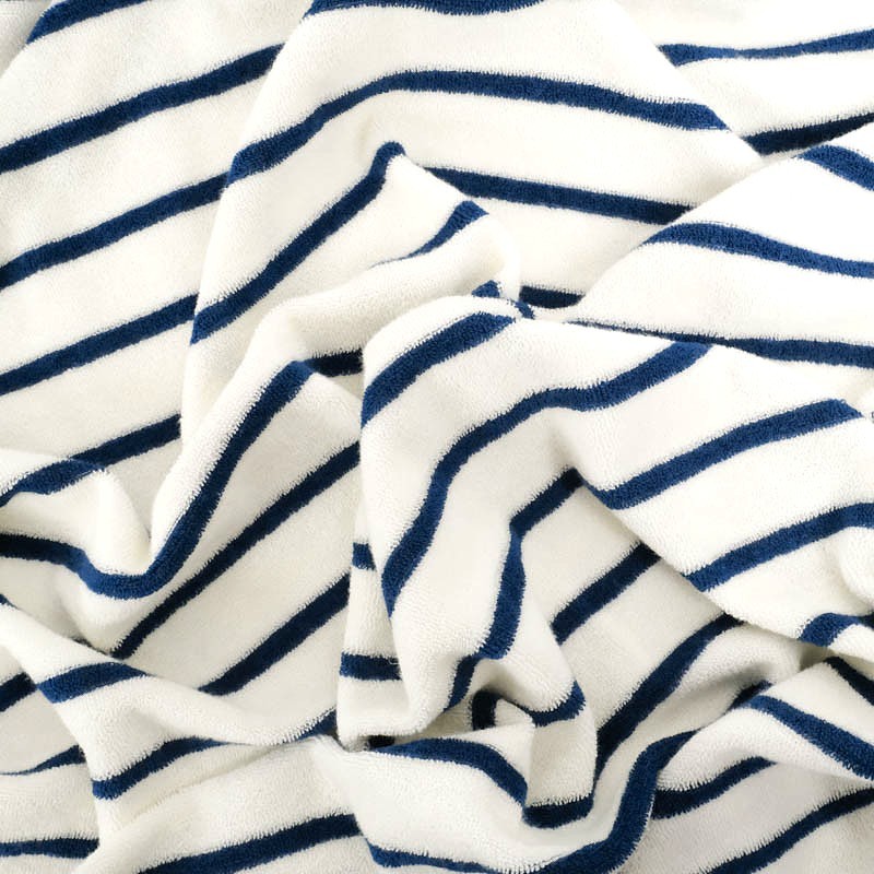 Tela Jersey de Rizo mini Rayas Azul Marino Fondo Blanco Roto | Telas Lobo