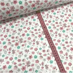 Tel d algodó Pequeña flore rosada verde | Telas Lobo