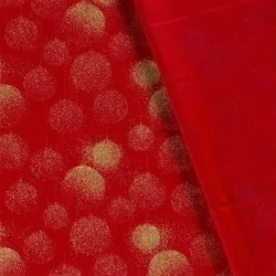 Tela Algodó de bolas de Navidad dorados Fondo rojo | Telas Lobo