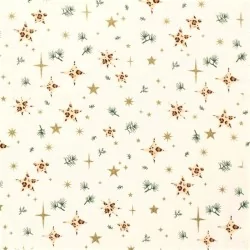 Tela Algodón estrellas doradas y ramas de abeto Fondo Blanc | Telas Lobo