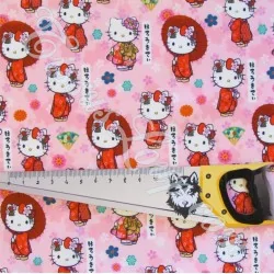 Tela Hello Kitty Kimono fondo rosa | Telas Lobo