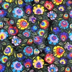 Tela da algodón Flores folclóricas Fondo negro | Telas Lobo