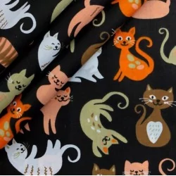 Tela de algodón Gatos Adorables fondo negro | Telas Lobo