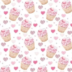 Tela de algodón cupcake rosa y corazón | Telas Lobo