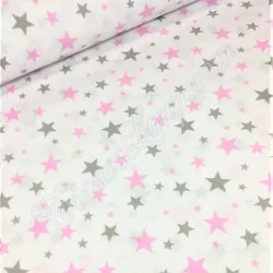 Tela da algodón estrellas rosa y gris | Telas Lobo