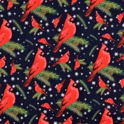 Tela Algodón de Pájaro de Navidad Robin fondo azul marino | Telas Lobo
