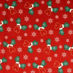 Tela Algodón de guantes de Navidad Fondo Rojo | Telas Lobo