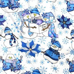Tela de algodón de Muñeco de nieve con gorro azul | Telas Lobo