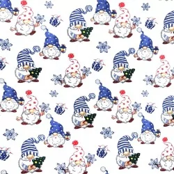 Tela de algodón de Duendes de Navidad y copos de nieve | Telas Lobo