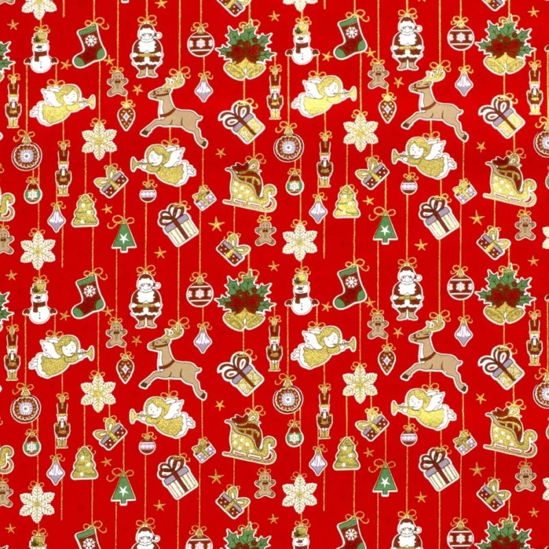 Tela de algodón decoración navideña fondo rojo | Telas Lobo