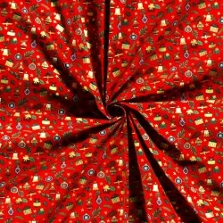 Tela de algodón adornos y regalos de Navidad fondo rojo | Telas Lobo