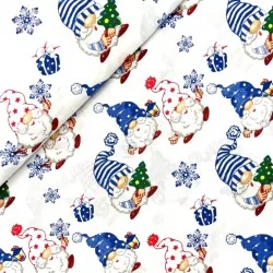 Tela de algodón de Duendes de Navidad y copos de nieve | Telas Lobo