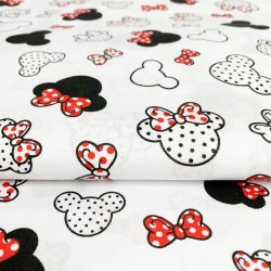Tela de algodón Minnie Mouse cabezas lazo rojo| Telas Lobo