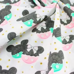 Tela de algodón Minnie-Mickey-Mouse rosa y menta | Telas Lobo
