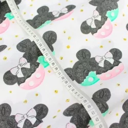 Tela de algodón Minnie-Mickey-Mouse rosa y menta | Telas Lobo
