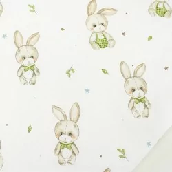 Tela de algodón Conejo con Mono Verde | Telas Lobo