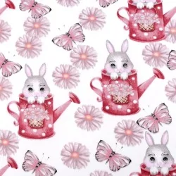 Tela de algodón Conejo y Regadera Rosa | Telas Lobo