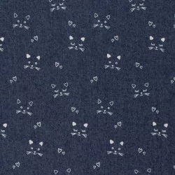 Tela Jean Vaquera elástico azul oscuro gatos | Telas Lobo