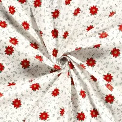 Tela de algodón Flor de estrella de Navidad roja fondo blanco | Telas Lobo