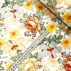 Tela de algodón de Rosas Hibiscus y Flores Amarillas | Telas Lobo