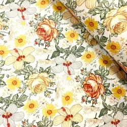 Tela de algodón de Rosas Hibiscus y Flores Amarillas | Telas Lobo