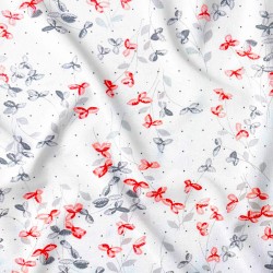 Tela de algodón de Flores Rojas y Grises | Telas Lobo