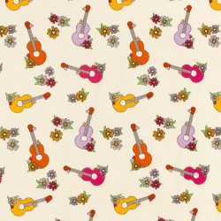 Tela Jersey algodón de Guitarras Coloridas y Flores | Telas Lobo
