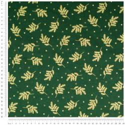 Tela de algodón de Ramas de Navidad Doradas Fondo Verde| Telas Lobo