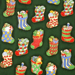 Tela de Algodón de Calcetines de Navidad Fondo Verde | Telas Lobo
