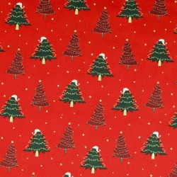 Tela de algodón de Pinos de Navidad en Rojo y Verde | Telas Lobo