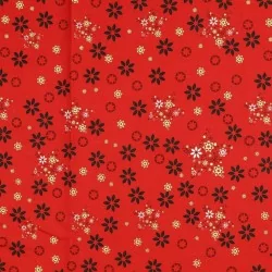 Tela Algodón de Navidad de Fantasía de Estrellas Doradas Fondo Rojo | Telas Lobo