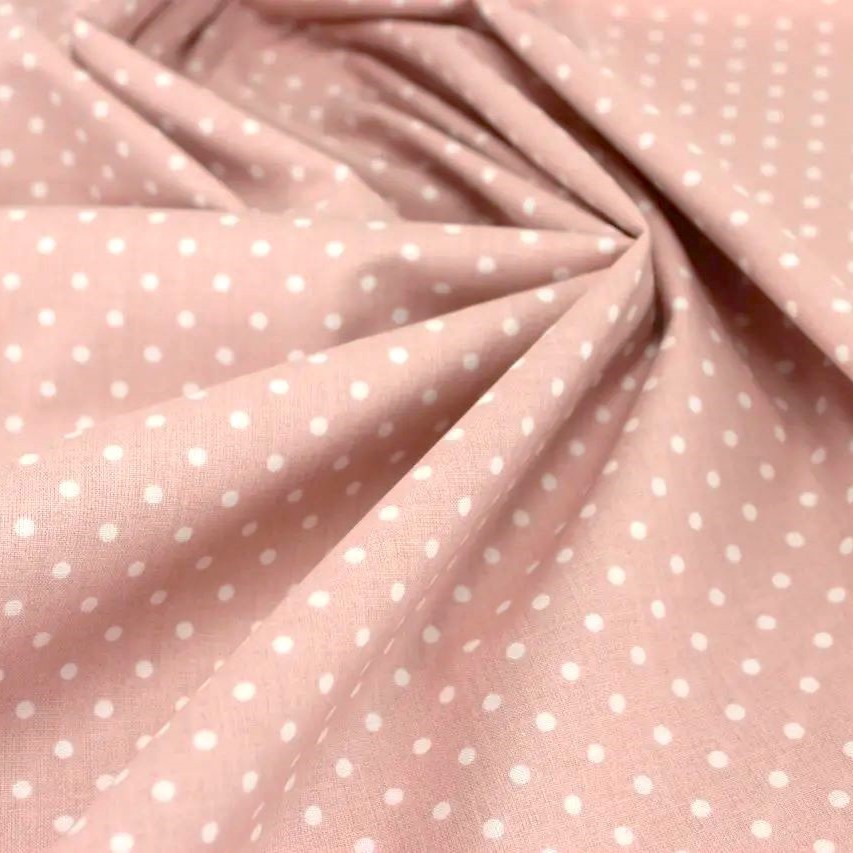 Tela Lunares Blancos 4mm Fondo Rosa Polvo — 3