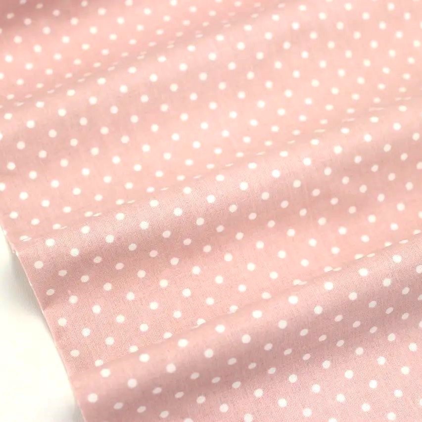 Tela Lunares Blancos 4mm Fondo Rosa Polvo — 4