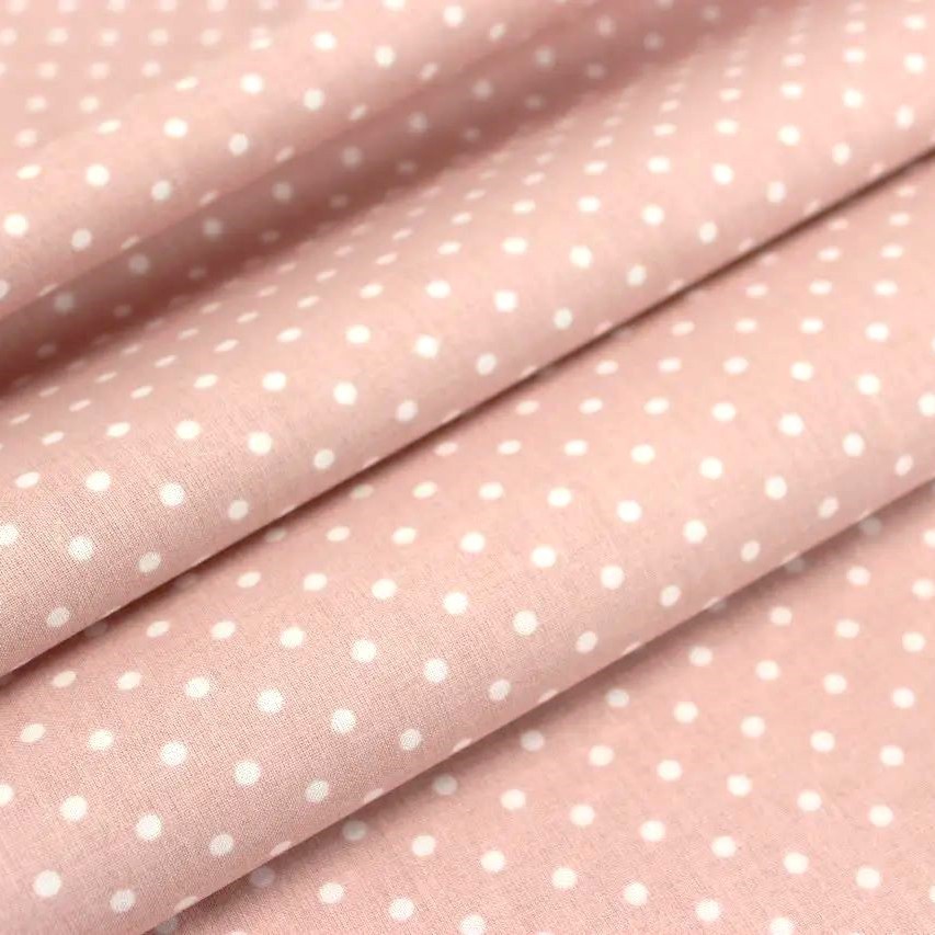 Tela Lunares Blancos 4mm Fondo Rosa Polvo — 1
