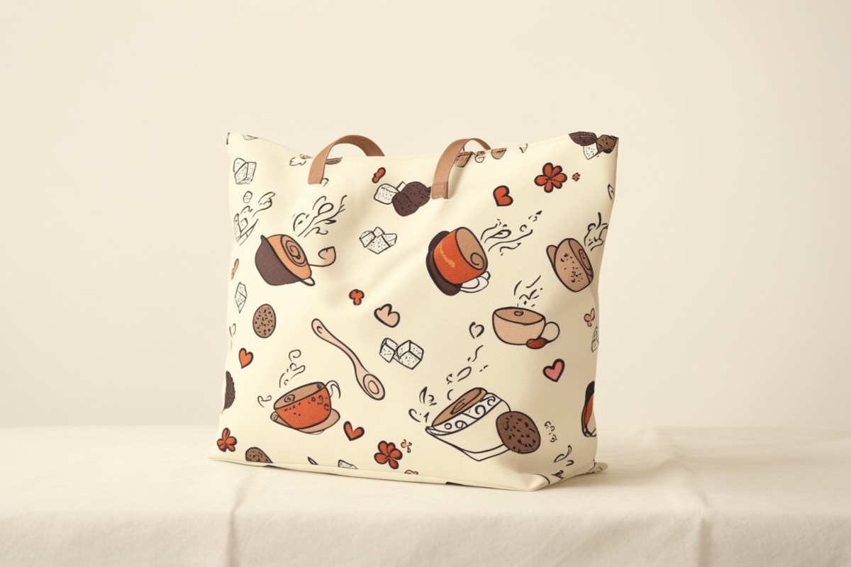 Bolsos de lona con motivo de café y galletas Bolsos de lona con motivo de café y galletas